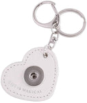 White Leather Heart Shape Life Is Magical Key Chain With O Ring and Clip For 18MM - 20MM Snap Jewelry